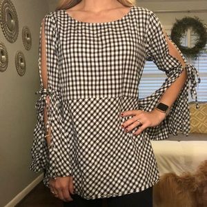 Gingham bell sleeve and Taylor loft blouse shirt